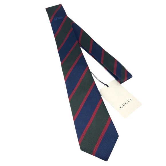 GUCCI Mens Striped Silk Blue Green Tie - Picture 3 of 11